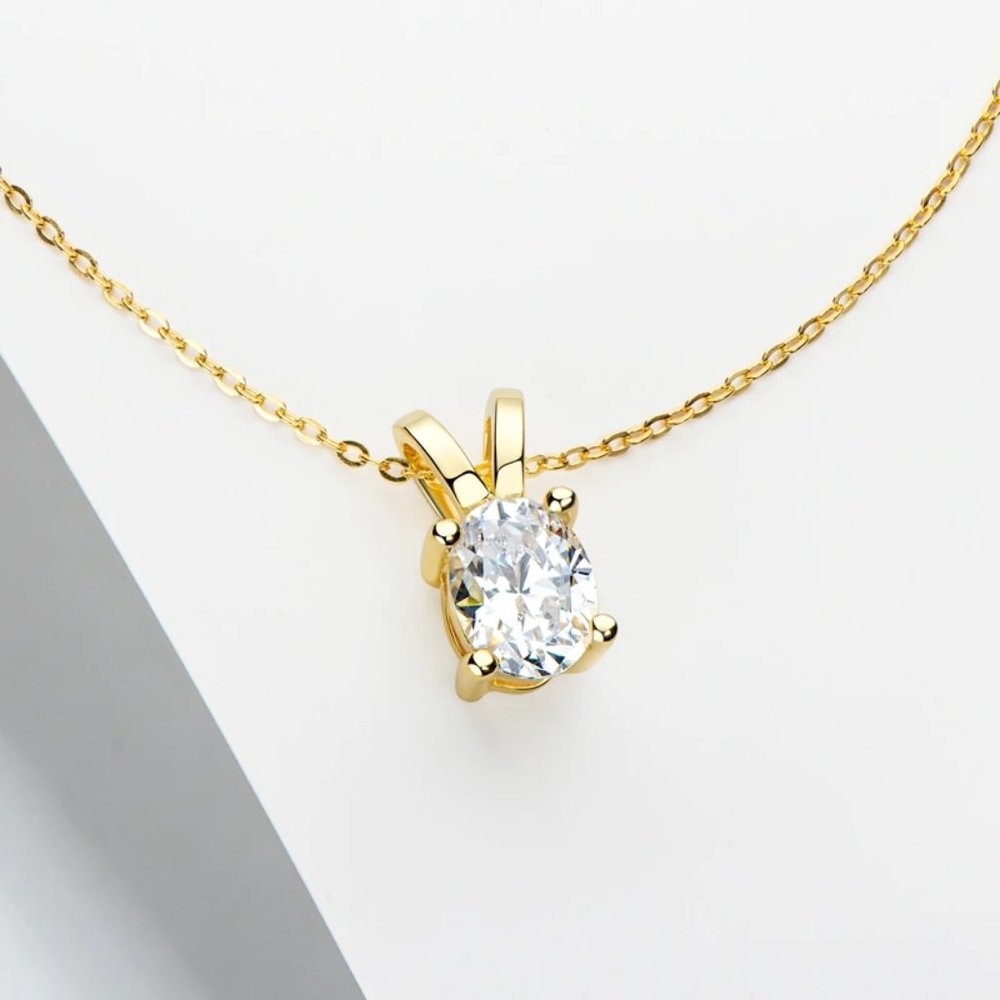Certified 1ct. t.w. Moissanite Diamond Oval Pendant Necklace NEW - Picture 3 of 10